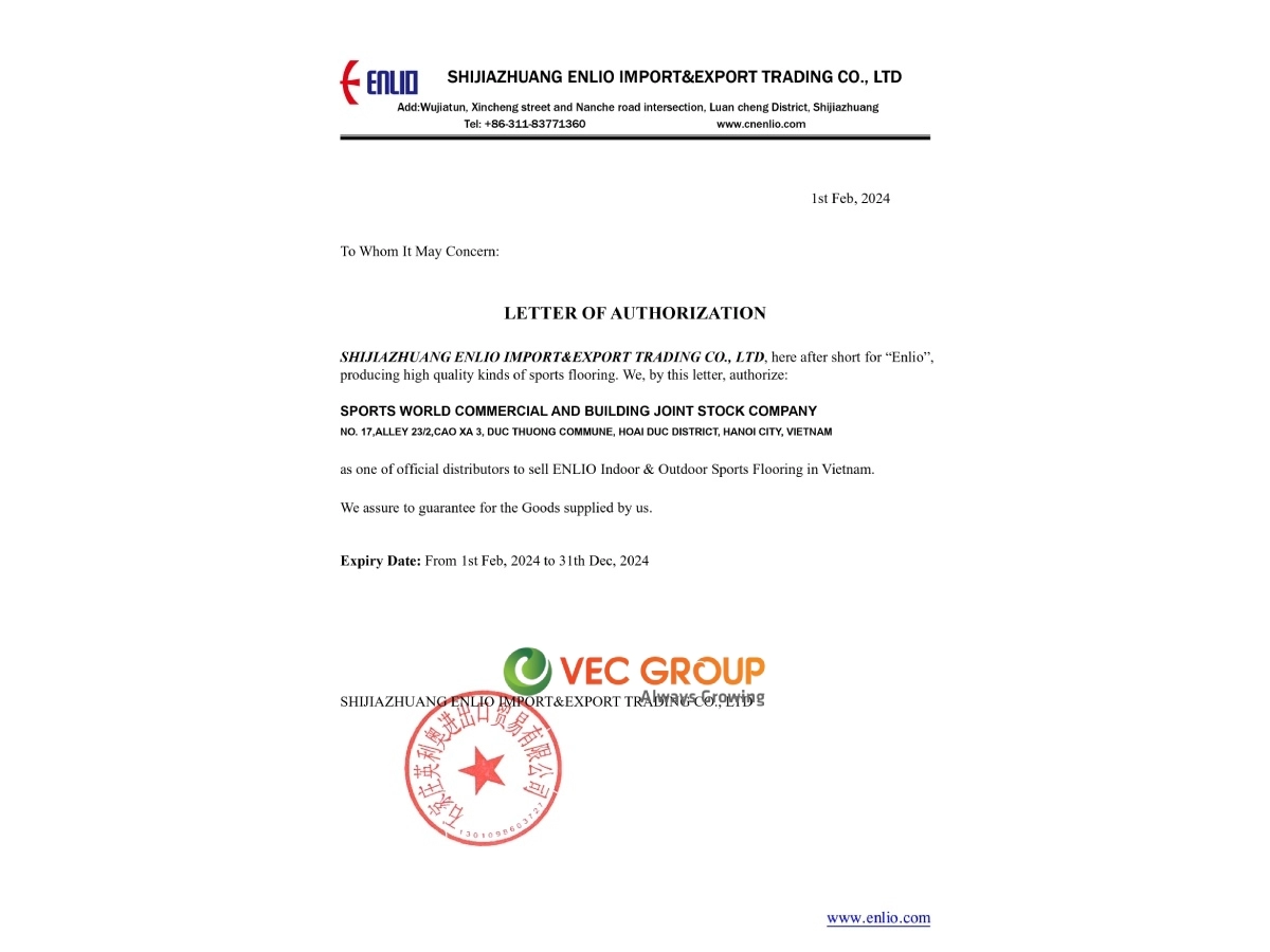 Chứng nhận Thế Giới Thể Thao phân phối chính hãng của Enlio