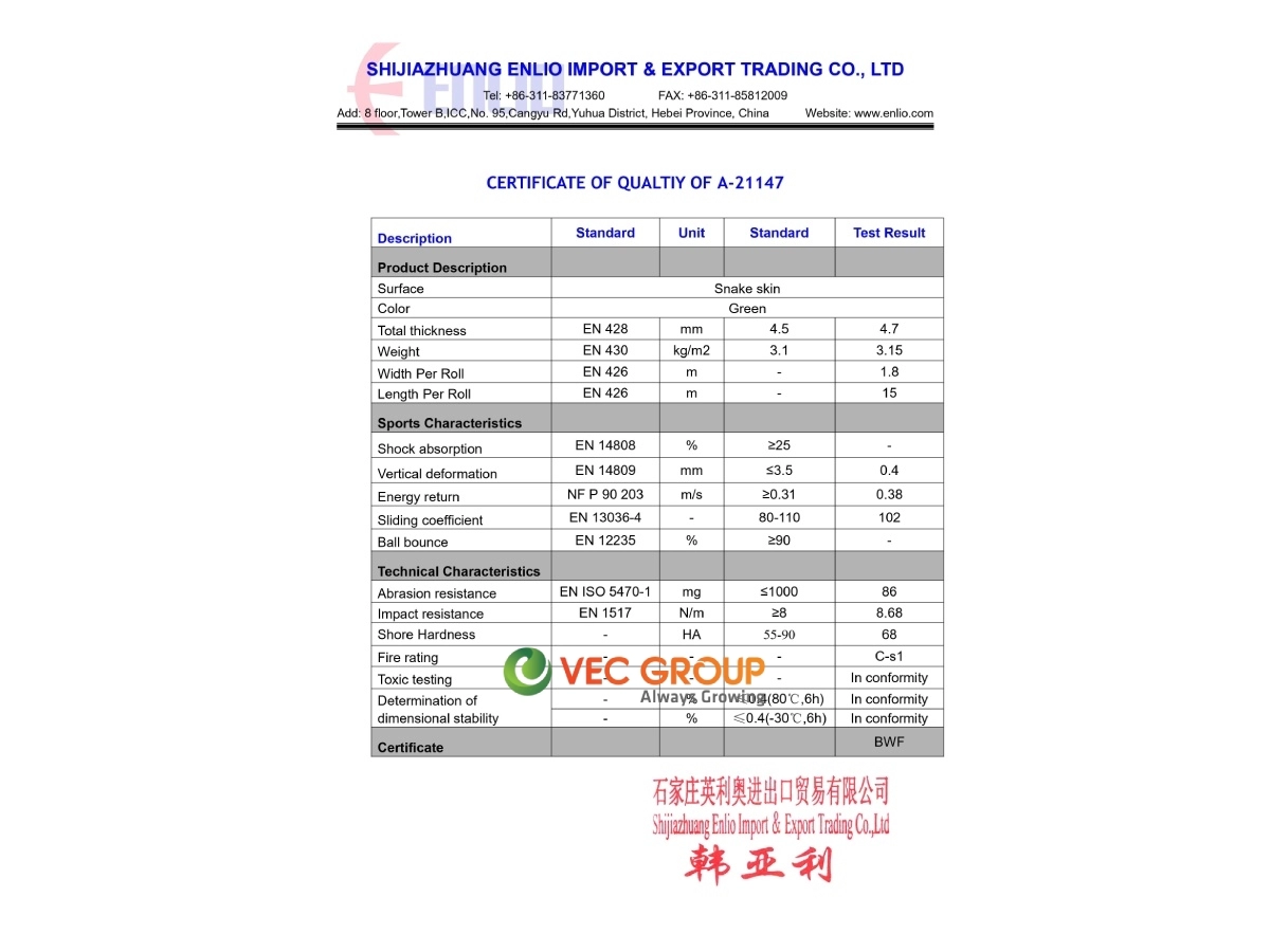 Chứng chỉ chất lượng thảm A-31147