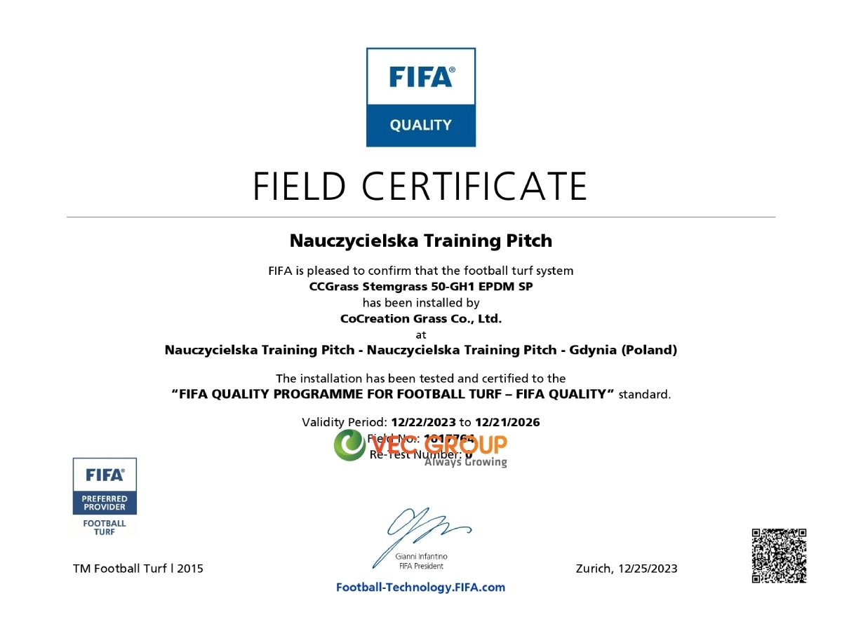 Chứng chỉ FIFA cho cỏ Stem Grass